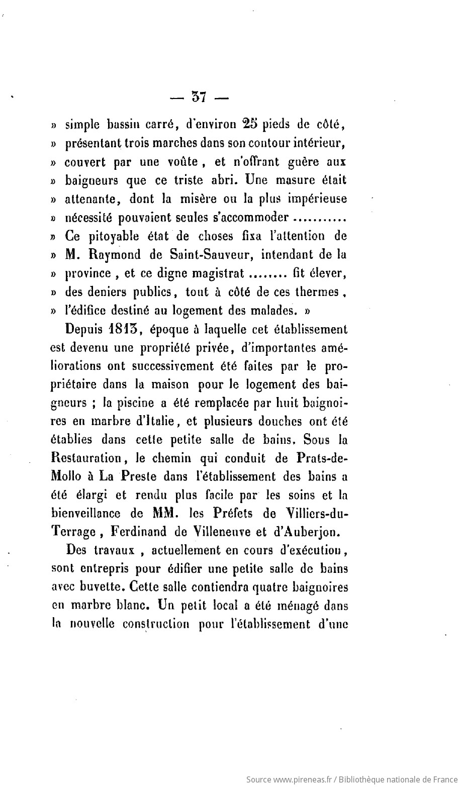 Hydrologie médicale de l'établissement thermal de La Preste (Pyrénées-Orientales) / par P.-J.-F. Auberge,... - vue 38 - page 37