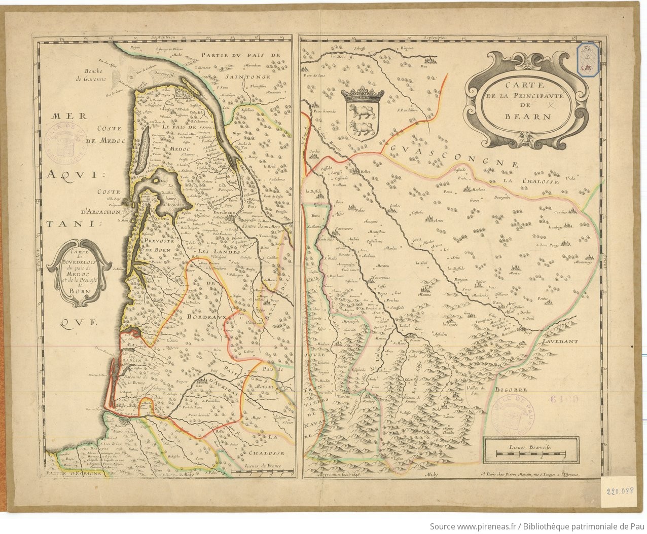 Carte de la Principauté de Béarn. Carte du Bourdelois, du pays du Médoc et de la Prévosté de Born / Peyrounin, Abraham