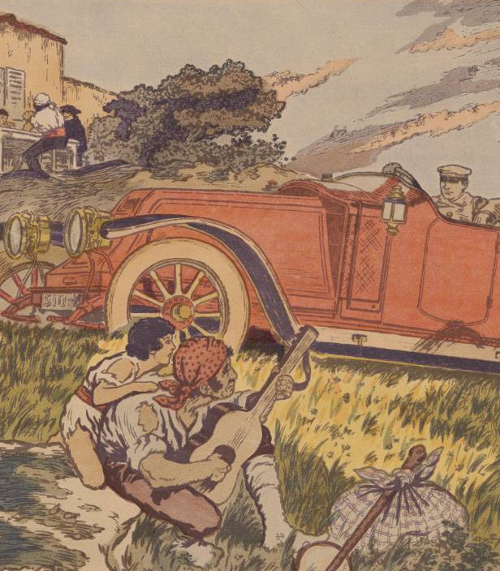  Au delà des Pyrénées : Renault / 1912 / affiche, lithographie en couleurs / Bibliothèque Patrimoniale / cote 240814