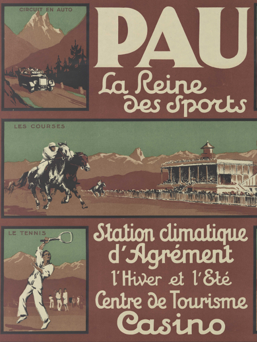 Détail de : Chemins de fer du Midi. Pau : la reine des sports ; vers 1930 ; Bibliothèque Patrimoniale de Pau, affiche publicitaire ; cote 240300