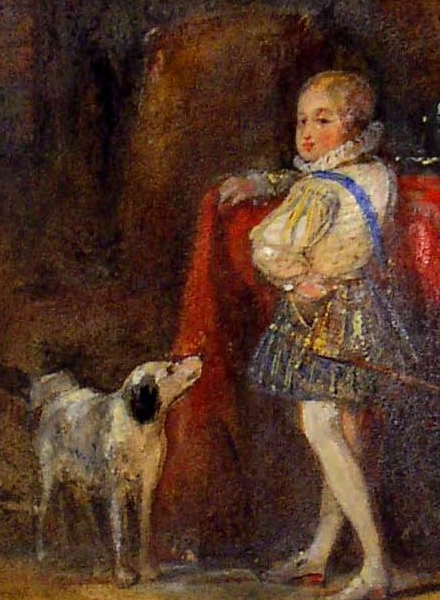 Détail de :Henri de Navarre enfant et son chien ; 1832 ; Musée National du Château de Pau, Aquarelle gouachée ;cote P.2004.3.1